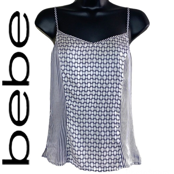 Bebe White/Navy Blue Contrast/Striped Women’s Tank Top Size XXS - Picture 1 of 11